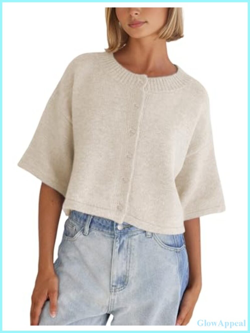Lightweight Cropped Knit Cardigan Women Button Front 3/4 Sleeve Soft Sweater